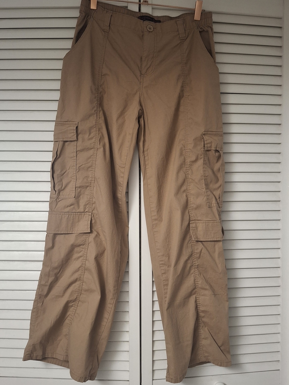 No Boundaries Women's Cargo Cotton 7-9 Pants Pockets Elastic Waist Parachute